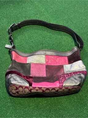 Coach SOHO Patchwork Crossbody Shoulder Bag in Pink, Magenta and Silver